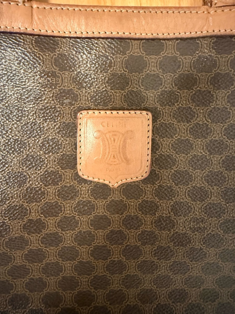 Celine Macadam Vintage Brown Patterned Tote Shoulder Bag with Tan Trim - Picture 3 of 13